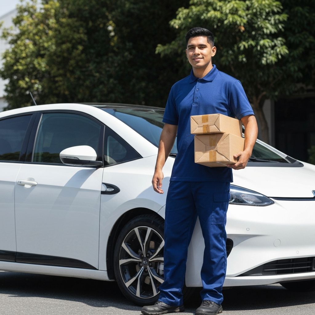 Professional delivery driver with packages ready for gig work